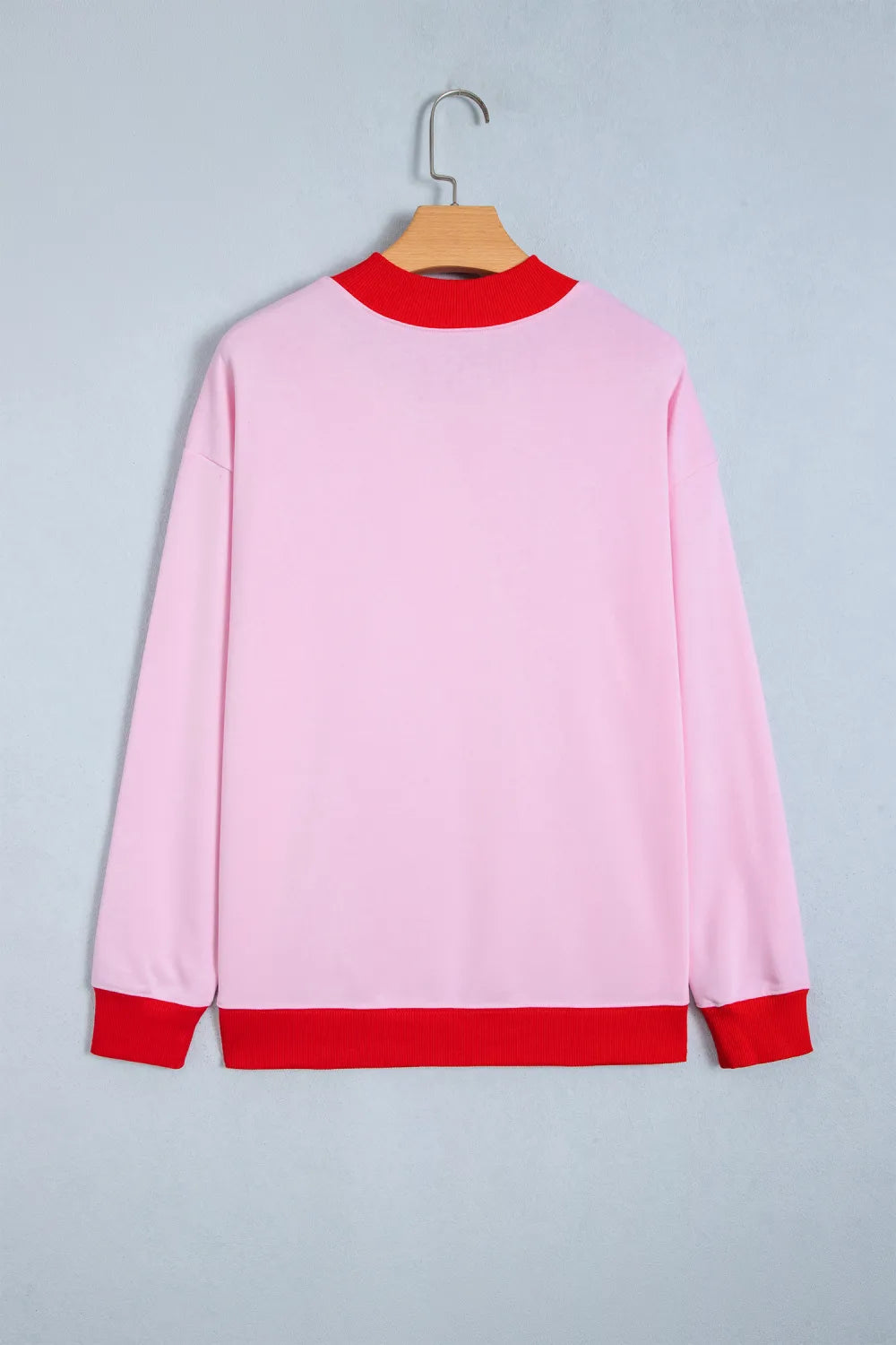 Tailor Pink Colorblock Trim Crewneck Long Sleeve Pullover Sweatshirt