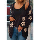 Tali Black Floral Print Knitted Open Front Loose Cardigan