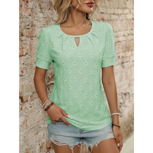 Talia Green Textured Keyhole Blouse