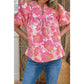 Tallis Pink Short Bubble Sleeve Summer Floral Blouse