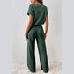 Tamryn Dark Green Ribbed Keyhole Short Sleeve Wide Leg Jumpsuit