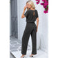 Tamryn Charcoal Ribbed Keyhole Short Sleeve Wide Leg Jumpsuit