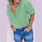 Tamera Mint Green Striped Print Collared Split Neck Half Sleeve Blouse