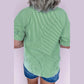 Tamera Mint Green Striped Print Collared Split Neck Half Sleeve Blouse