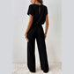 Tamryn Black Ribbed Keyhole Short Sleeve Wide Leg Jumpsuit
