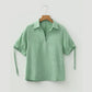 Tamera Mint Green Striped Print Collared Split Neck Half Sleeve Blouse