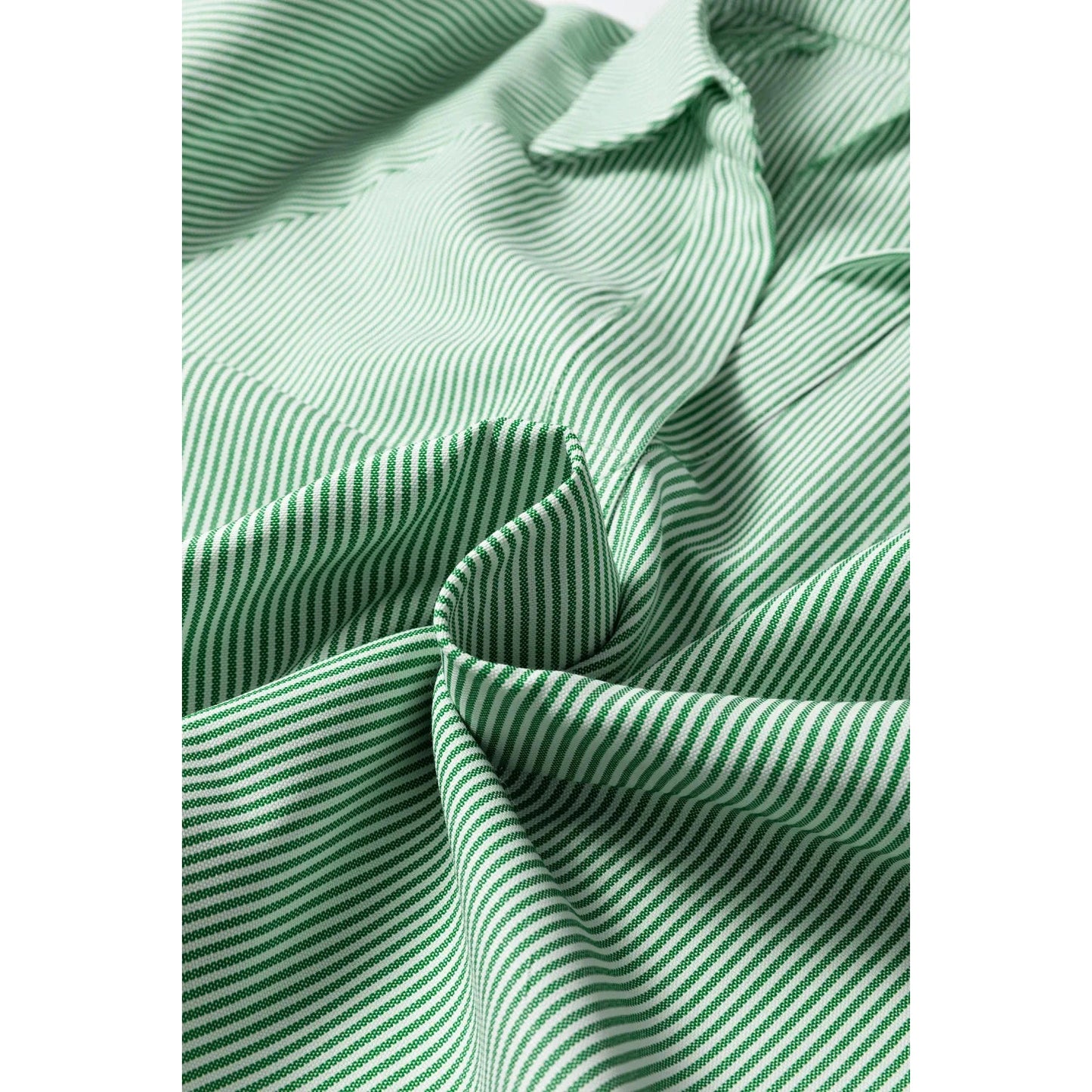 Tamera Mint Green Striped Print Collared Split Neck Half Sleeve Blouse