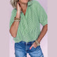 Tamera Mint Green Striped Print Collared Split Neck Half Sleeve Blouse