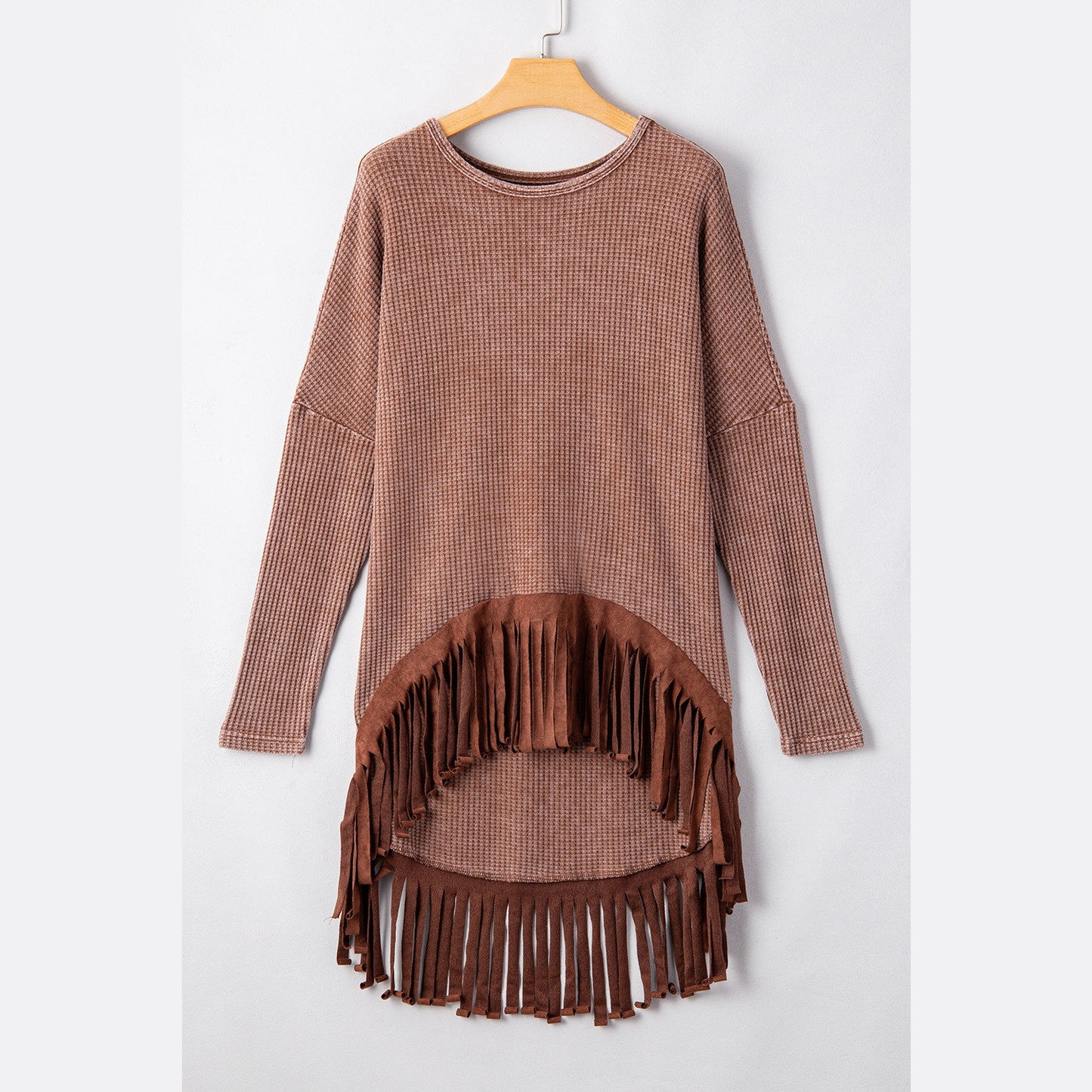 Tamara Waffle Knit Fringed High Low Loose Top