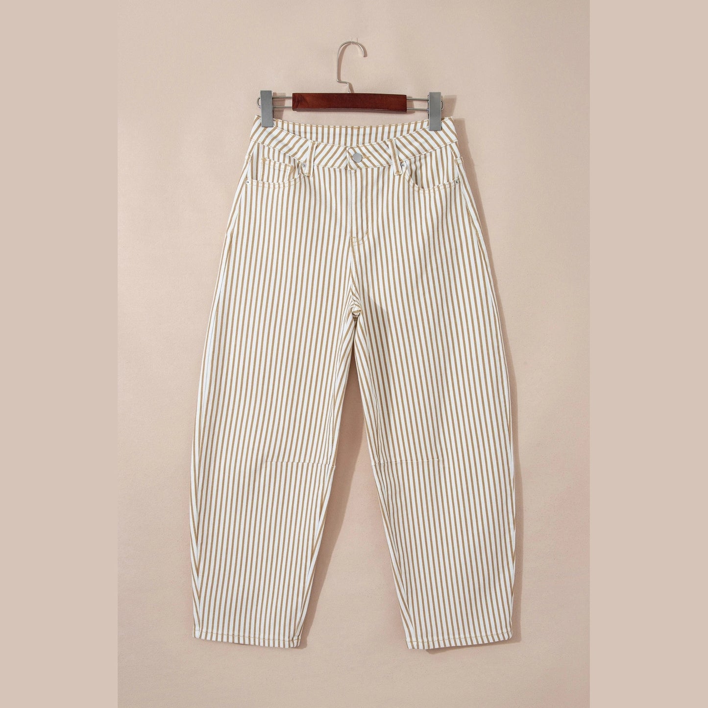 Tamma Khaki Stripe Casual Barrel Jeans