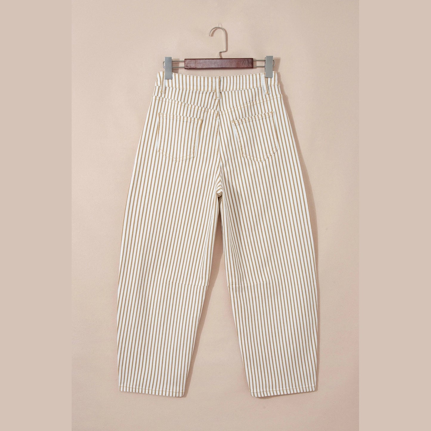 Tamma Khaki Stripe Casual Barrel Jeans