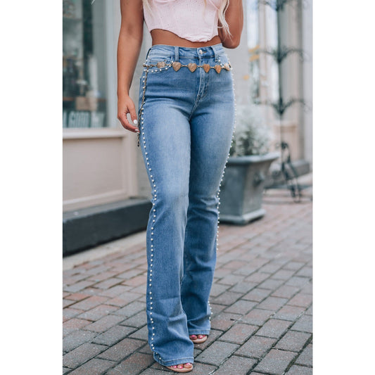 Tammie Dusk Blue Pearl Boot Cut Denim Jeans