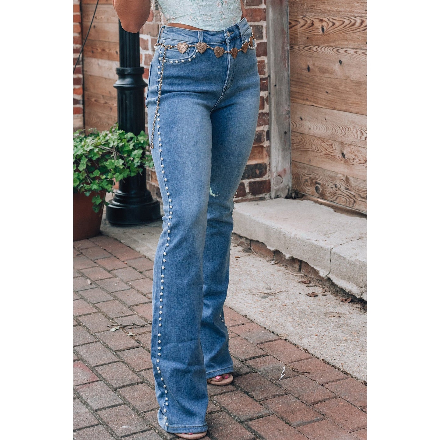 Tammie Dusk Blue Pearl Boot Cut Denim Jeans