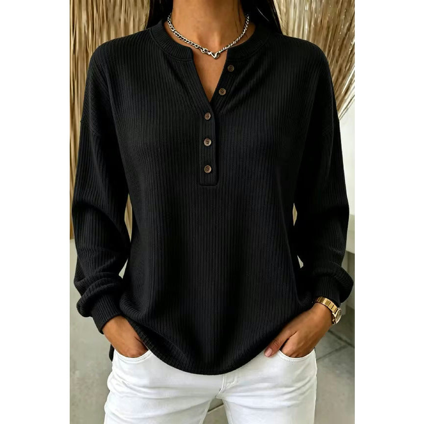 Tamra Split Neck Waffle Knit Pullover - 5 Colors