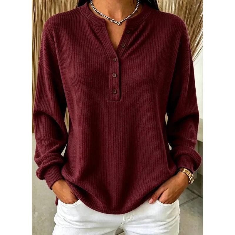 Tamra Split Neck Waffle Knit Pullover - 5 Colors