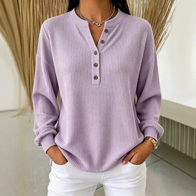 Tamra Split Neck Waffle Knit Pullover - 5 Colors