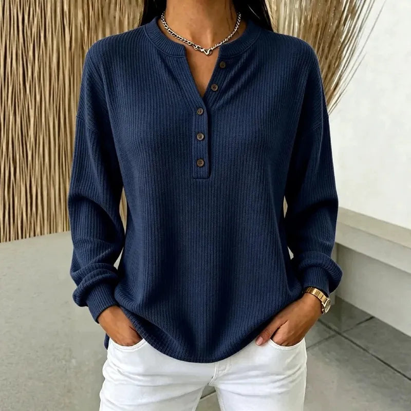 Tamra Split Neck Waffle Knit Pullover - 5 Colors