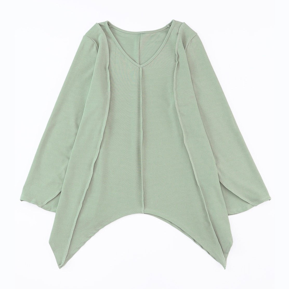 Tanja Green Ribbed Expose Seam Bell Sleeve Top