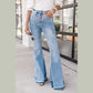 Tanya Sky Blue High Waist Buttoned Distressed Flared Jeans