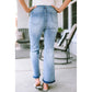 Tanya Sky Blue High Waist Buttoned Distressed Flared Jeans