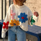 Tara White 3D Floral Knit Sweater