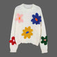 Tara White 3D Floral Knit Sweater