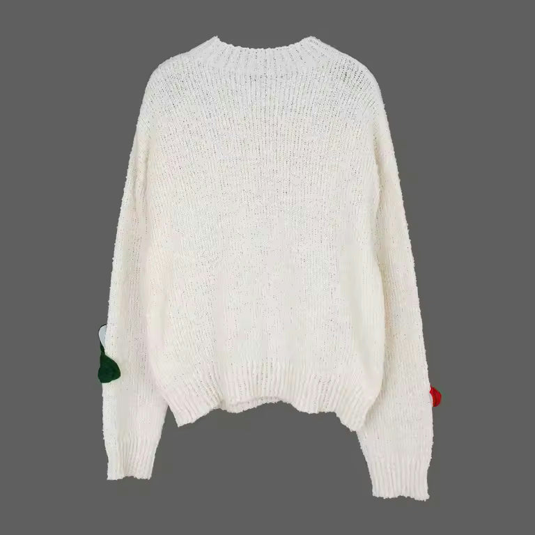 Tara White 3D Floral Knit Sweater