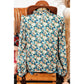 Tara Sky Blue Floral Print Frilled Mock Neck Puff Sleeve Blouse