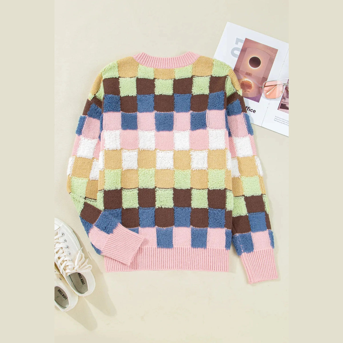SALE!!!  Taralyn Plush Checkered Pattern Button Front Cardigan Sweater
