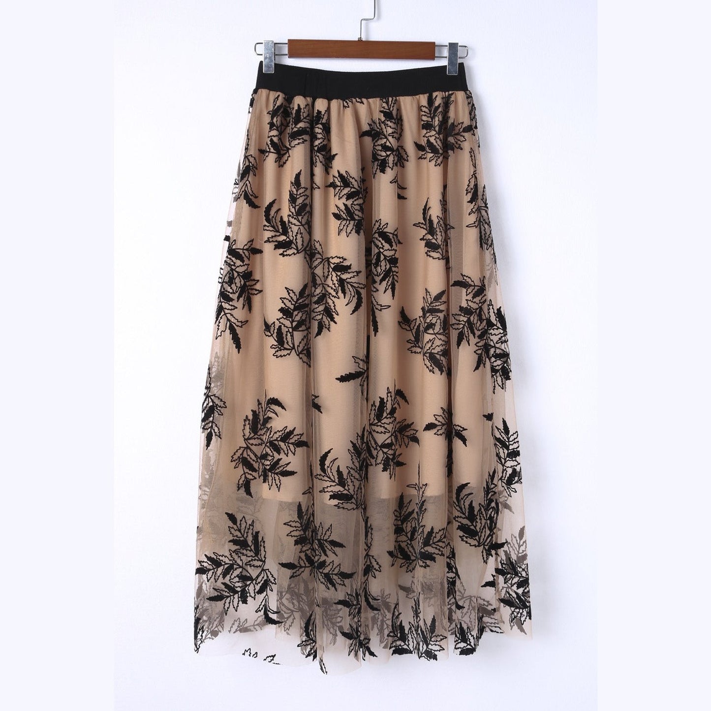 Taran Floral Leaves Embroidered High Waist Maxi Skirt