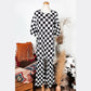 Taryn Black Checkered Print Half Sleeve Tunic Top and Flared Pants Set