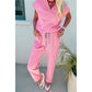 Taryn Pink V Neck Tee Drawstring Pant Set