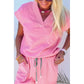 Taryn Pink V Neck Tee Drawstring Pant Set