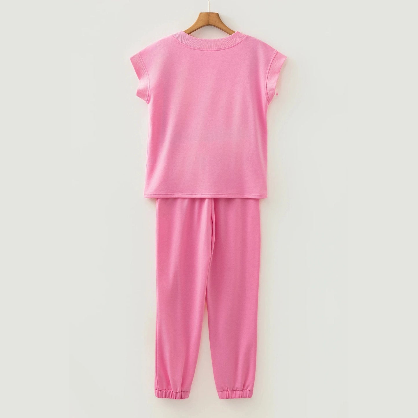Taryn Pink V Neck Tee Drawstring Pant Set