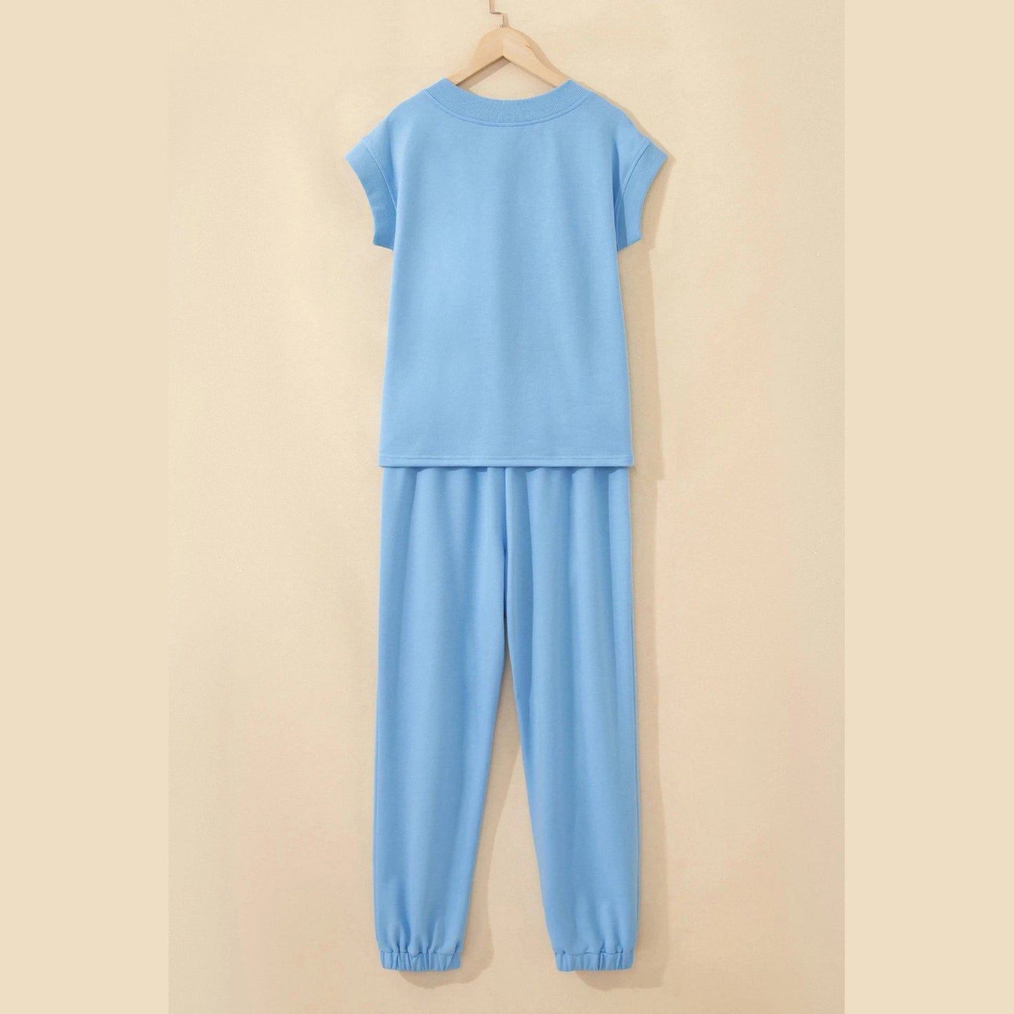 Taryn Beau Blue V Neck Tee Drawstring Pant Set