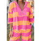 Tatiana Orange Stripe Colorblock Half Sleeve Top Casual Loose Pants 2pcs Set