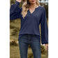 Tate Navy V-Neck Loose Long Sleeve Top