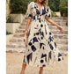 Tati V Neck Puff Sleeve Midi Dress