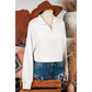 Tatum White Zipped Neck Pullover Drop Shoulder Sweatshirt