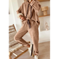 Andria Taupe Lace Drawstring Pullover Hoodie and High Waist Pants Corduroy Suit