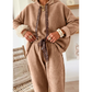 Andria Taupe Lace Drawstring Pullover Hoodie and High Waist Pants Corduroy Suit