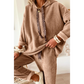 Andria Taupe Lace Drawstring Pullover Hoodie and High Waist Pants Corduroy Suit