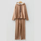 Andria Taupe Lace Drawstring Pullover Hoodie and High Waist Pants Corduroy Suit