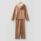 Andria Taupe Lace Drawstring Pullover Hoodie and High Waist Pants Corduroy Suit