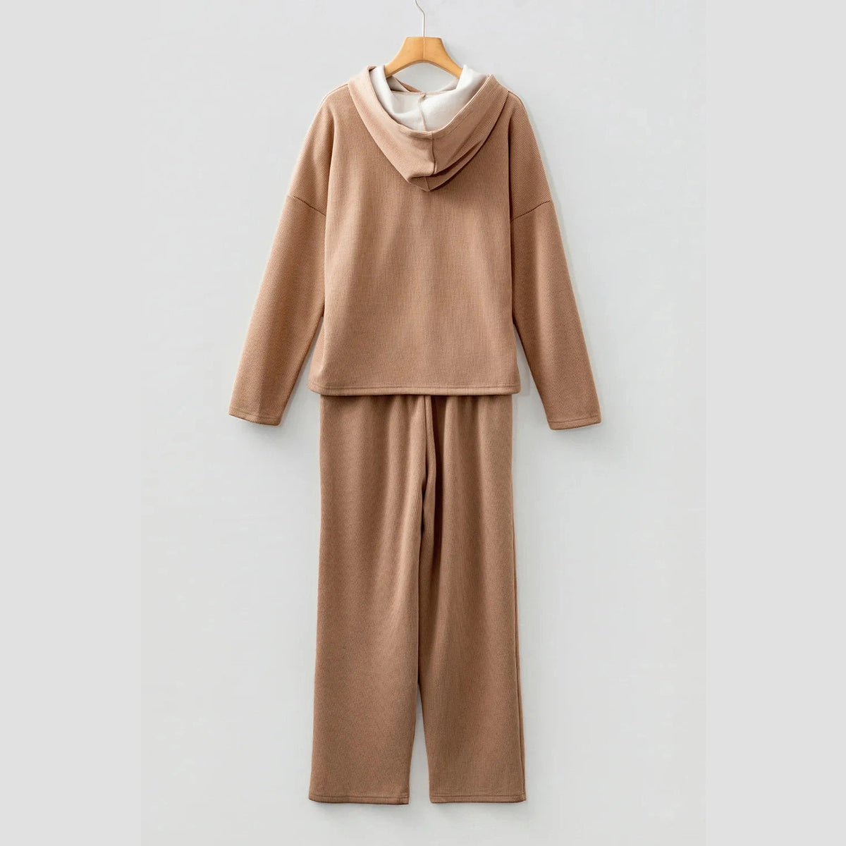 Andria Taupe Lace Drawstring Pullover Hoodie and High Waist Pants Corduroy Suit