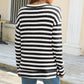 Tayce Black & White Striped Loose Fit V Neck Top
