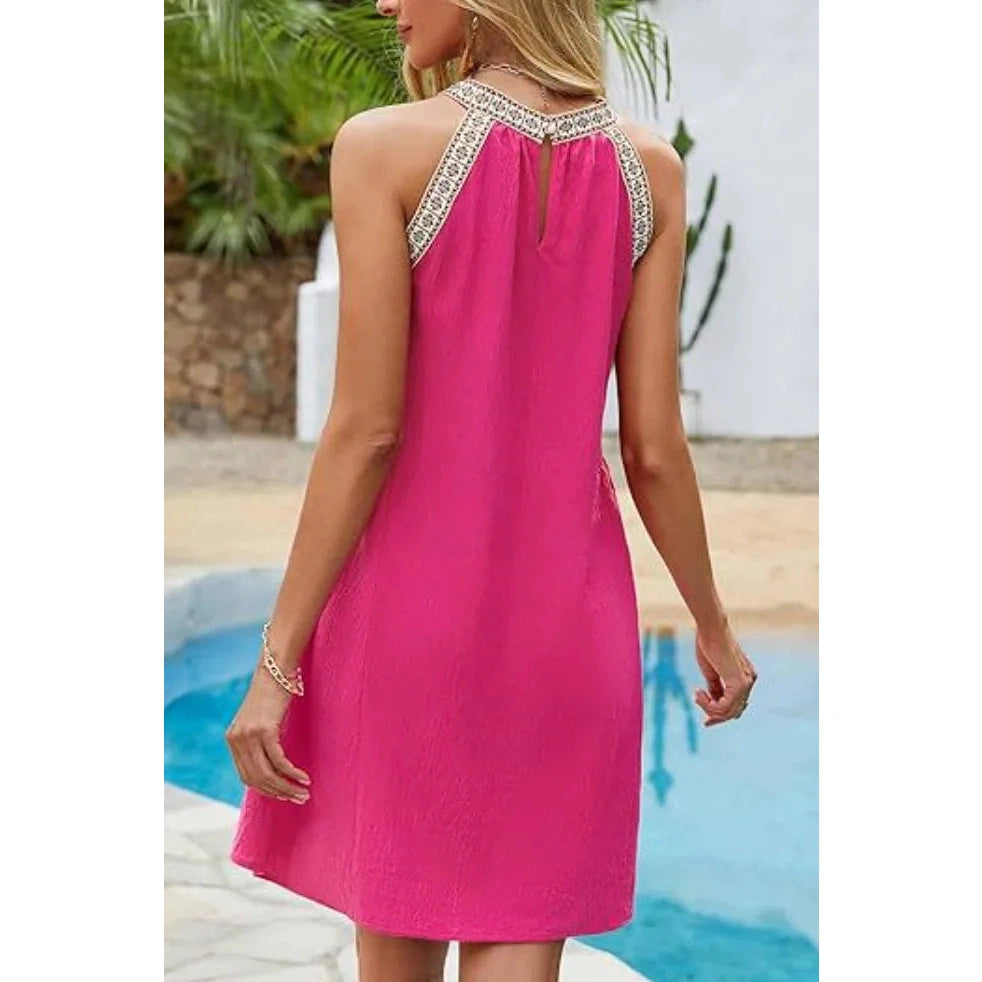 Taylor Hot Pink Halter Neck Dress
