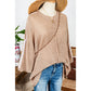 Tedra Light French Beige Contrast Striped 3/4 Sleeve Crew Neck Sweater
