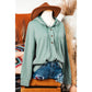Temperance Mint Green Button Front Textured Drawstring Hooded Long Sleeve Top