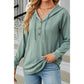 Temperance Mint Green Button Front Textured Drawstring Hooded Long Sleeve Top